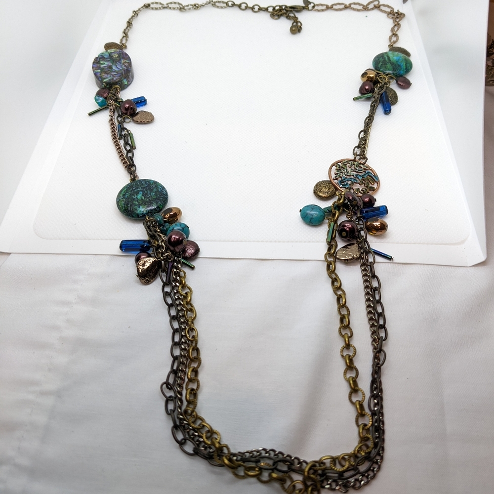 Chico's Multi Strand Chain Link Beaded Necklace
